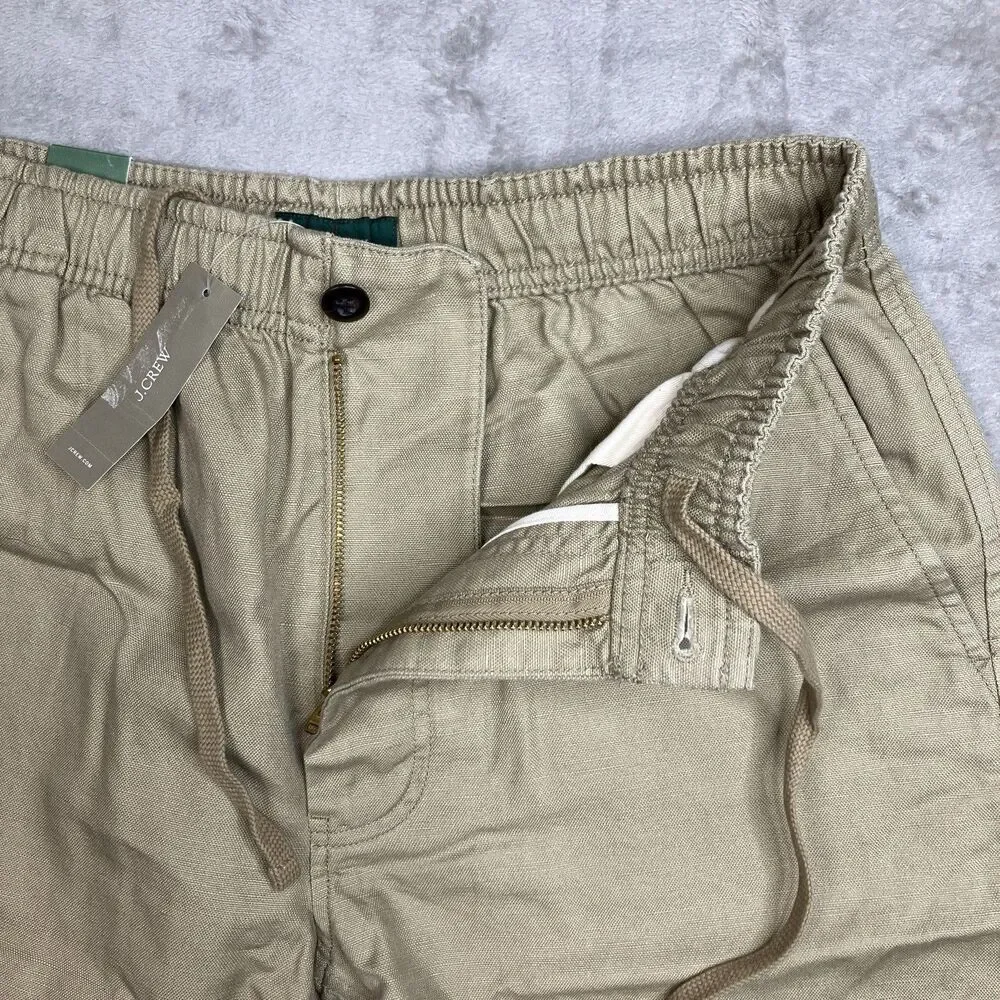 J Crew Pier Shorts Mens S Khaki Cotton Linen Blend 5.5” Drawstring Casual CH204